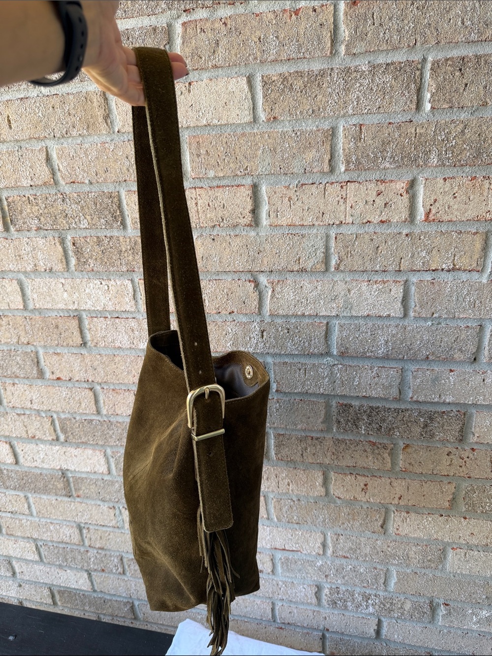 Haute Hippie Suede Fringe Shoulder Bag in Olive Brown - Casual Women’s Tote NWT - Picture 5 of 16